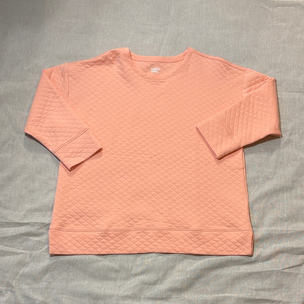 Lands End Sweater Womens size Large Pink Peach‎ Textured Dolman 3/4 Sleeve